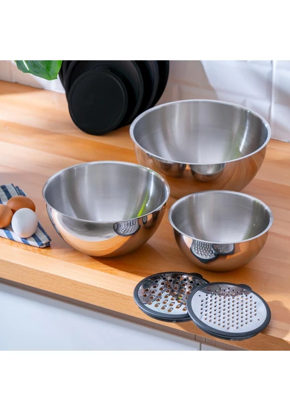 Karat Çelik 9 Parça Rendeli Karıştırma Kabı - 16/20/24 cm